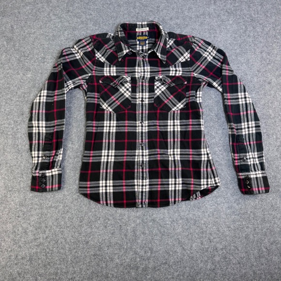 Rugby Ralph Lauren Tops - Ralph Lauren Rugby Womens Skinny Fit Plaid Flannel Studded Western Shirt Black